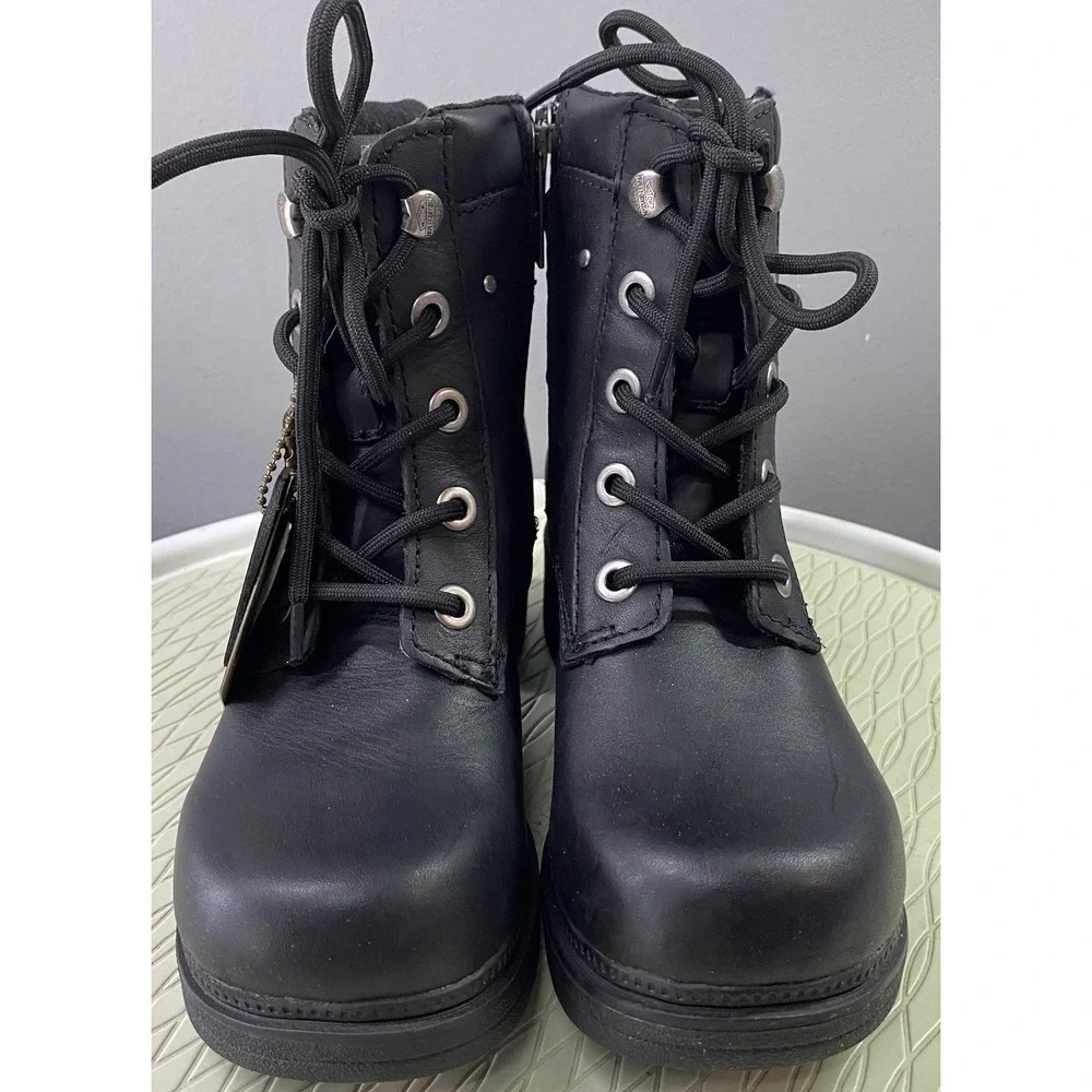 Harley Davidson Women Elowen Black Leather Motorcycle Ankle Riding Biker Boot 7M